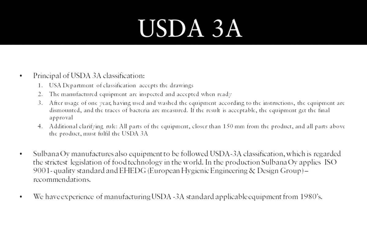 Example Chrome steel components USDA standards