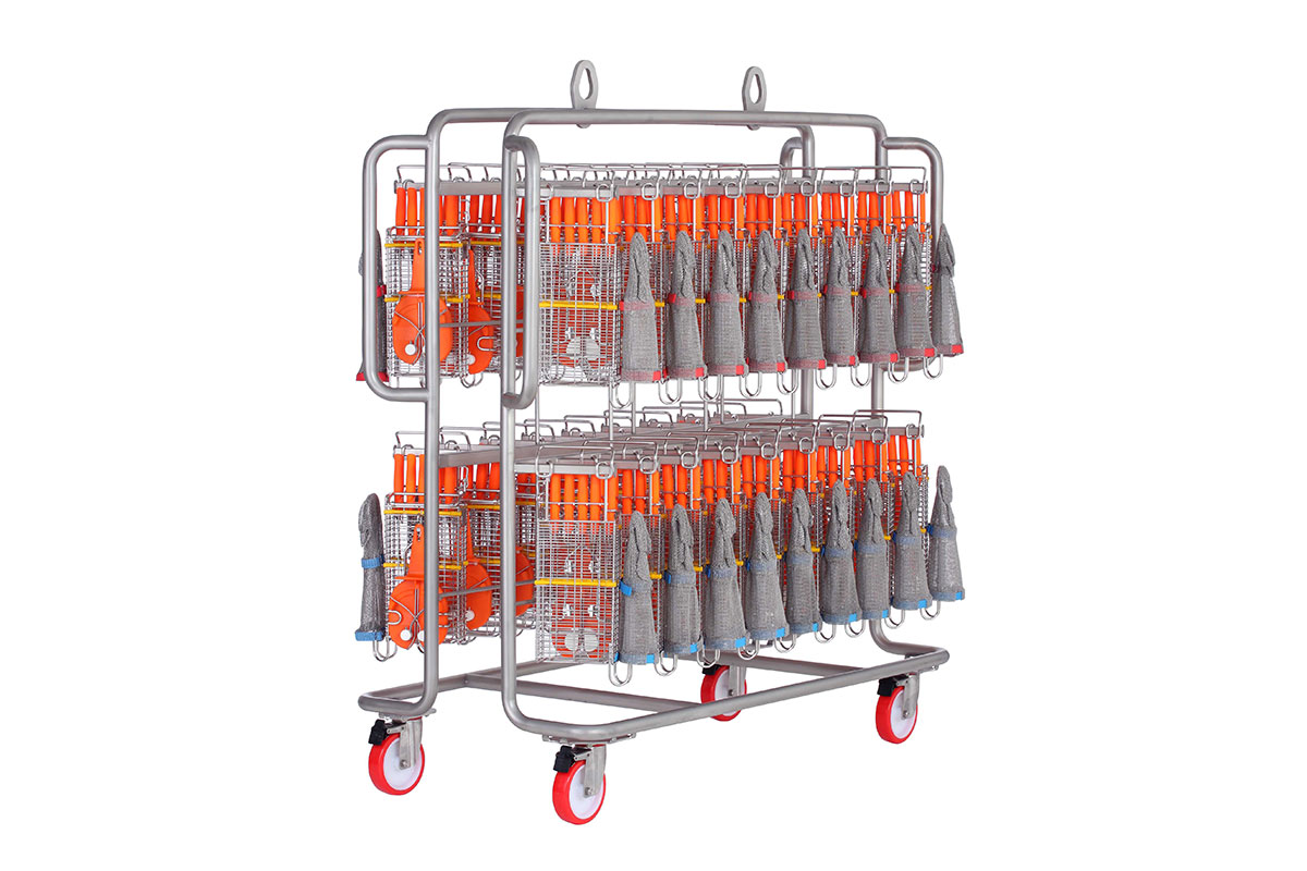 Trolley for cleaning machine 22580 with knife holder and safety gloves
